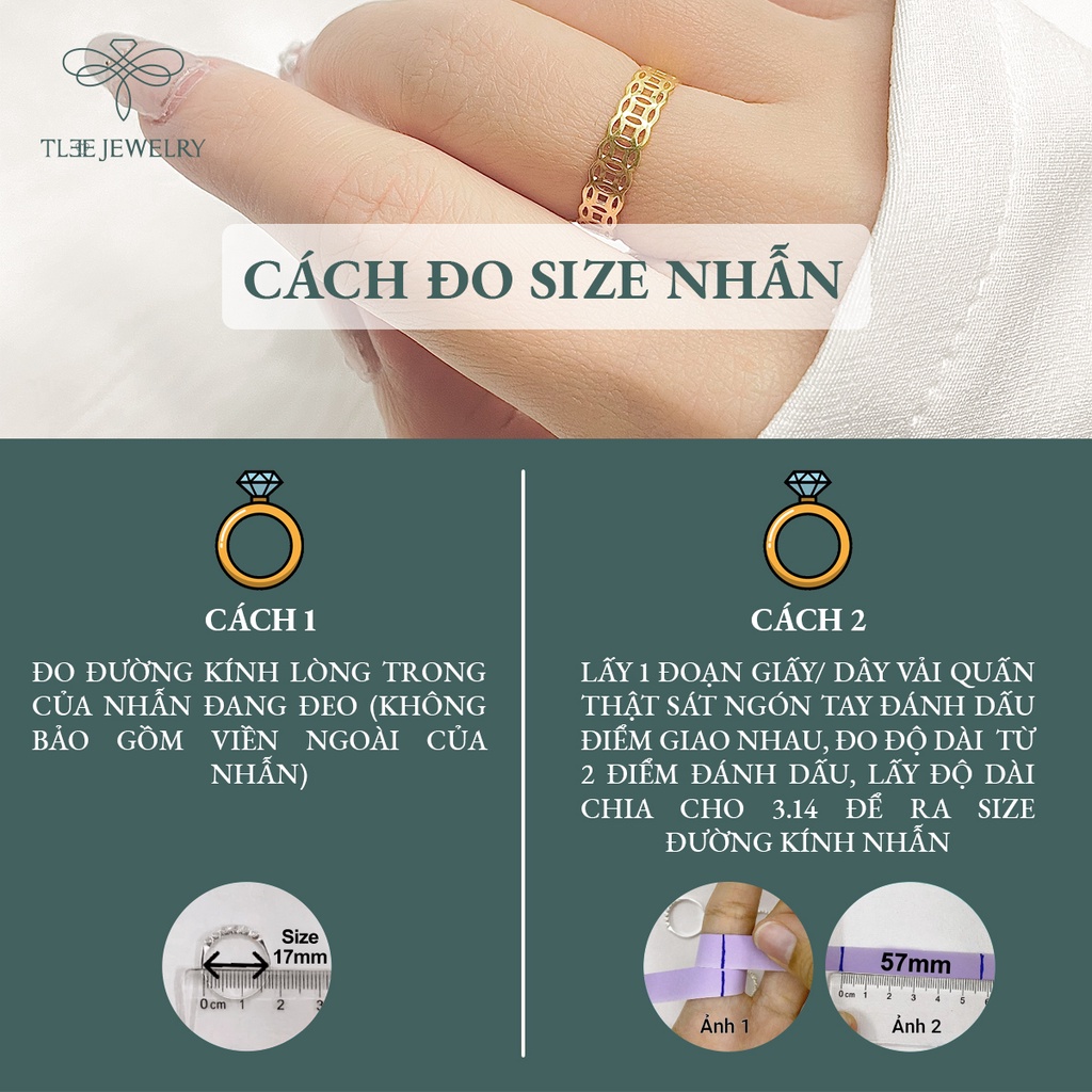 Nhẫn bạc nữ TLEE đồng xu mạ vàng 14k trơn cao cấp NCJ A0136