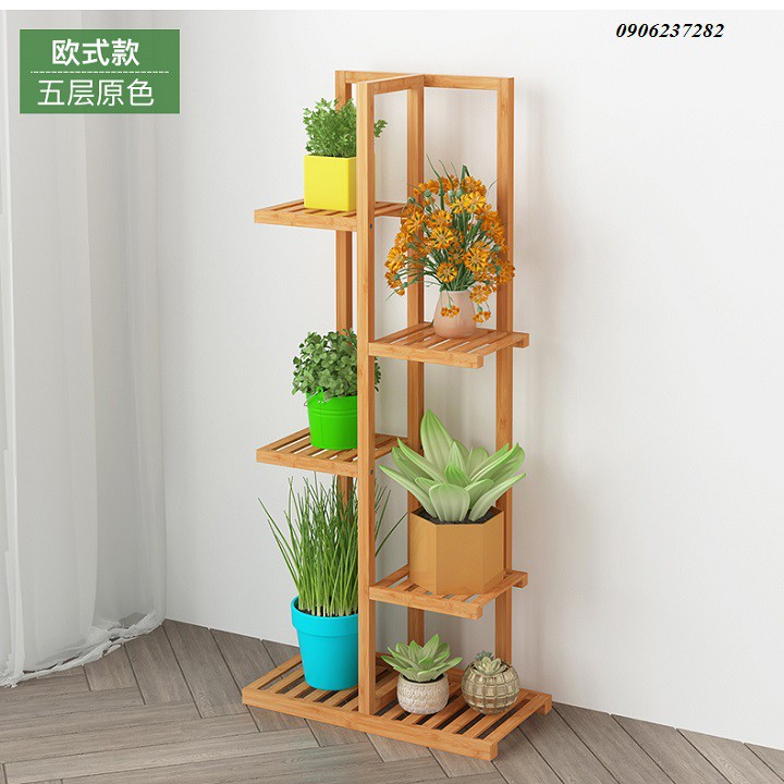 Kệ/vách trang trí ziczac bằng tre 5 tầng
