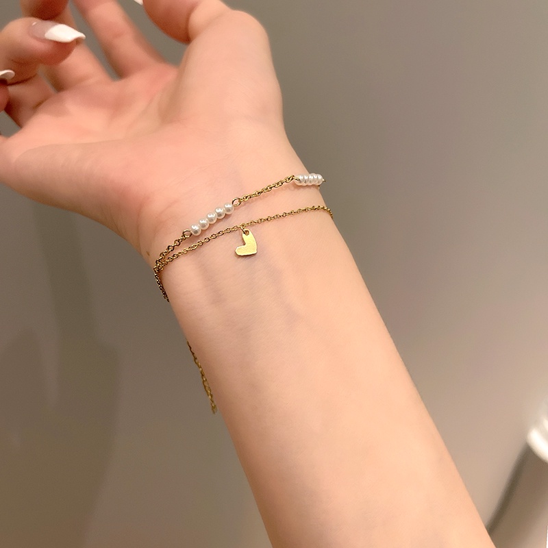 Vòng Tay Hai Lớp Mặt Hình Trái Tim Phong Cách Hàn Quốc Thanh Lịch Dành Cho Nữ