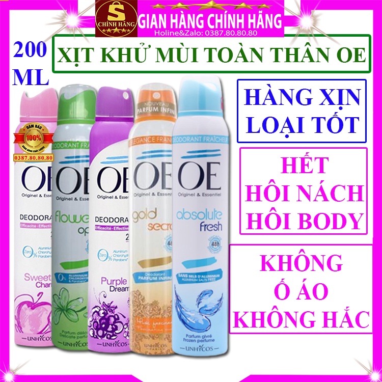 Xịt khử mùi hôi nách toàn thân chính hãng OE pháp cho nữ và nam thay thế nước hoa không ố áo vùng nách cơ thể 200ml 48h