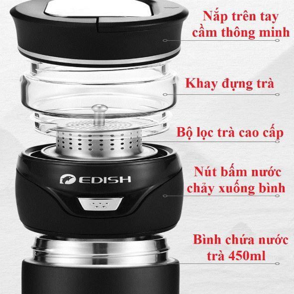 Bộ pha trà trà đẹp  Bình giữ nhiệt Edish + pha trà cực kì độc đáo , bình giữ nhiệt pha trà đa năng inox