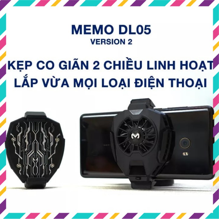 Quạt tản nhiệt điện thoại MEMO DL05- Siêu lạnh, hiển thị nhiệt độ , led, kẹp thu vào 2 chiều