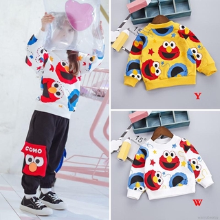 Áo sweater tay dài cổ tròn in họa tiết hoạt hình xinh xắn cho bé gái