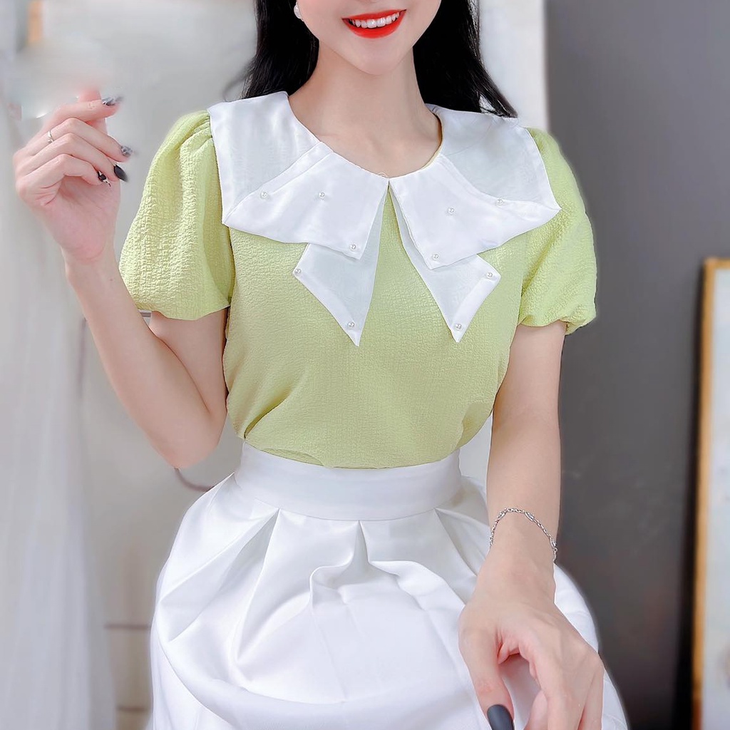 Áo kiểu công sở nữ cổ nơ đính ngọc CHUU A8145
