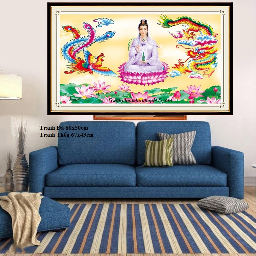 Tranh gắn đá phật quan âm KT:90x60cm,tranh đính đá chưa gắn.
