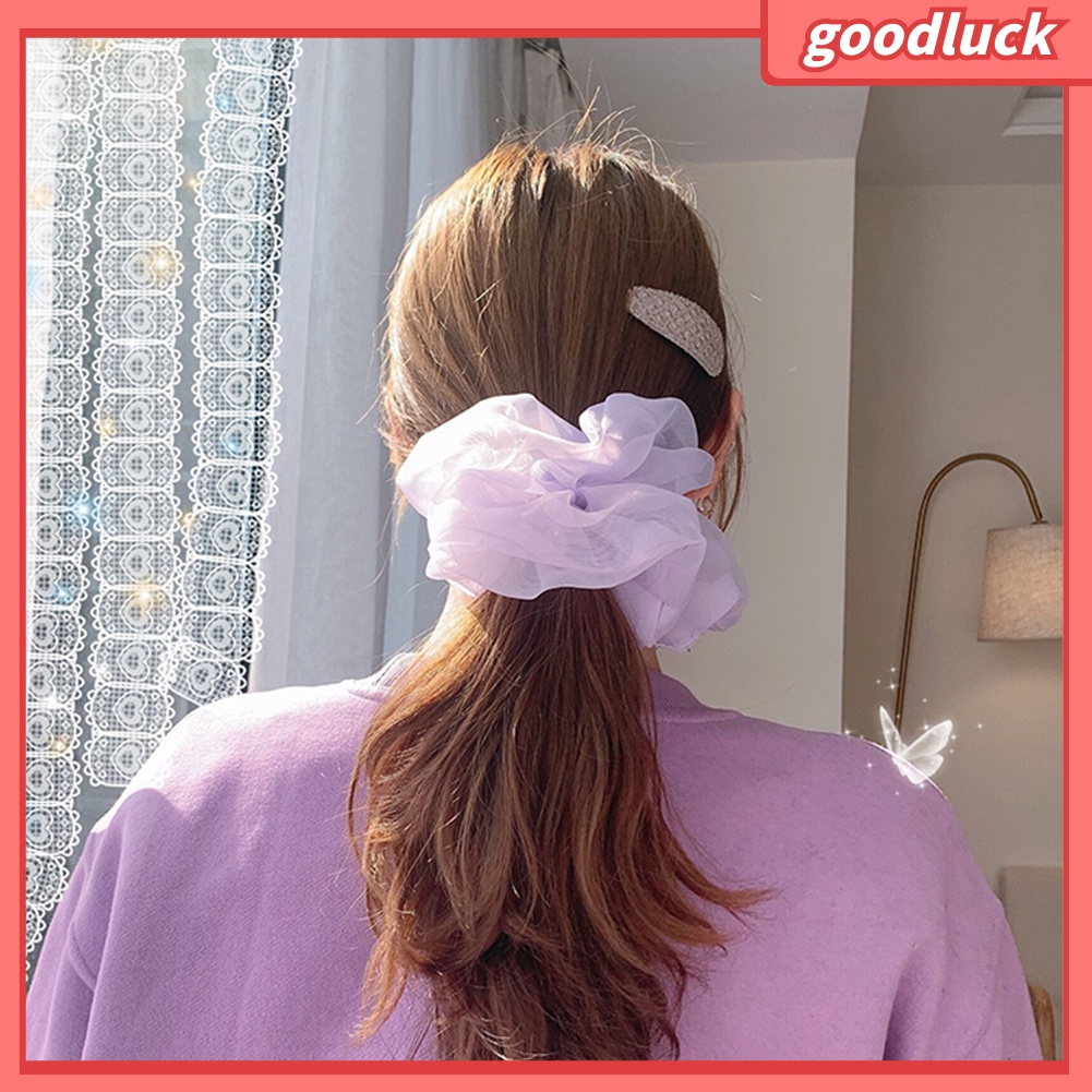 Dây Buộc Tóc Đuôi Ngựa Vải Tuyn Co Giãn Màu Sắc Trơn Cho Nữ