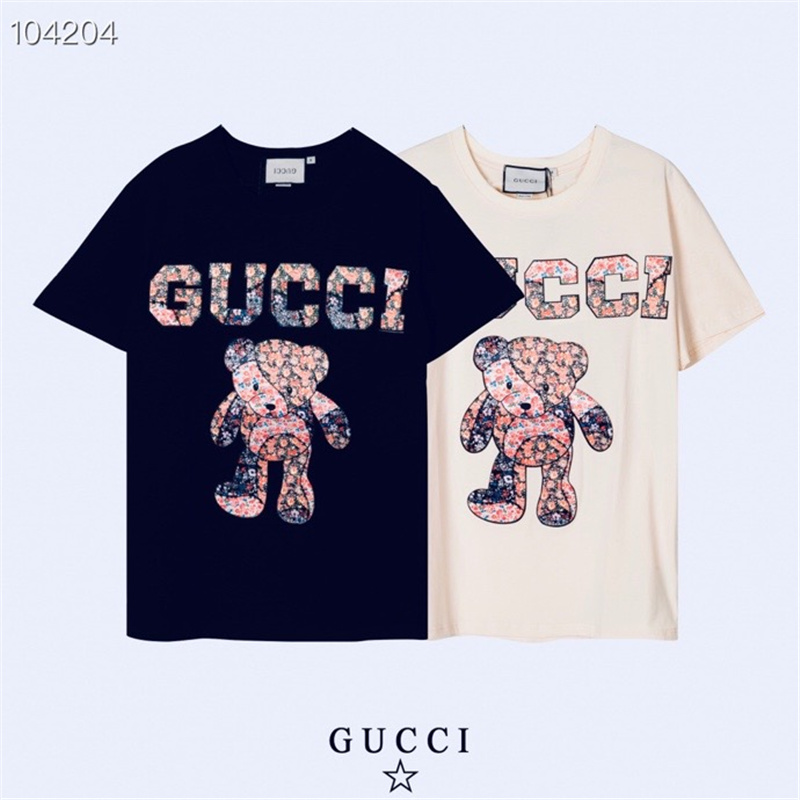 Áo Thun Tay Ngắn Cổ Tròn Chất Liệu Cotton In Hình Gấu Và Hoa Gucci Thời Trang 2319