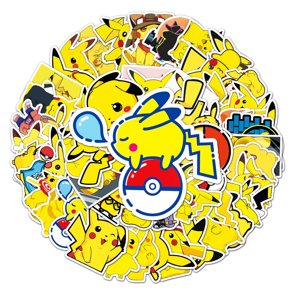 Bộ 10/50 Miếng Dán Trang Trí Laptop/Laptop Họa Tiết Hoạt Hình Pikachu