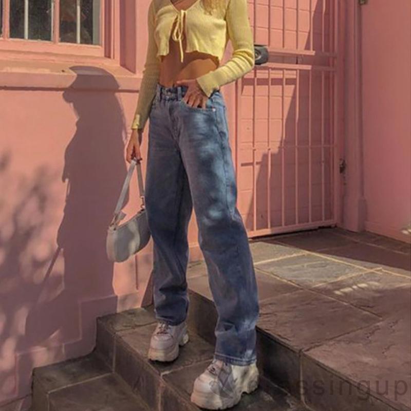 Quần Jeans Dài Ống Rộng Thời Trang Dành Cho Nữ