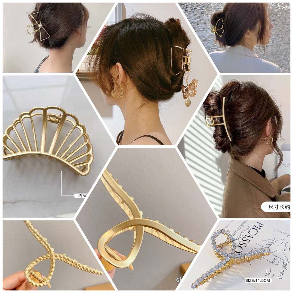 Kẹp tóc kim loại mạ vàng sang trọng cho nữ phong cách Hàn Quốc