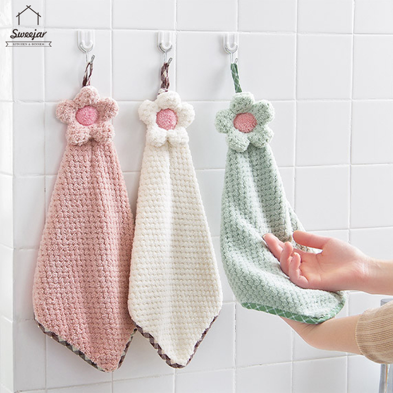 Khăn lau tay SWEEJAR treo tường hình hoa dễ thương nhiều màu tùy chọn tiện dụng cho nhà bếp/nhà tắm