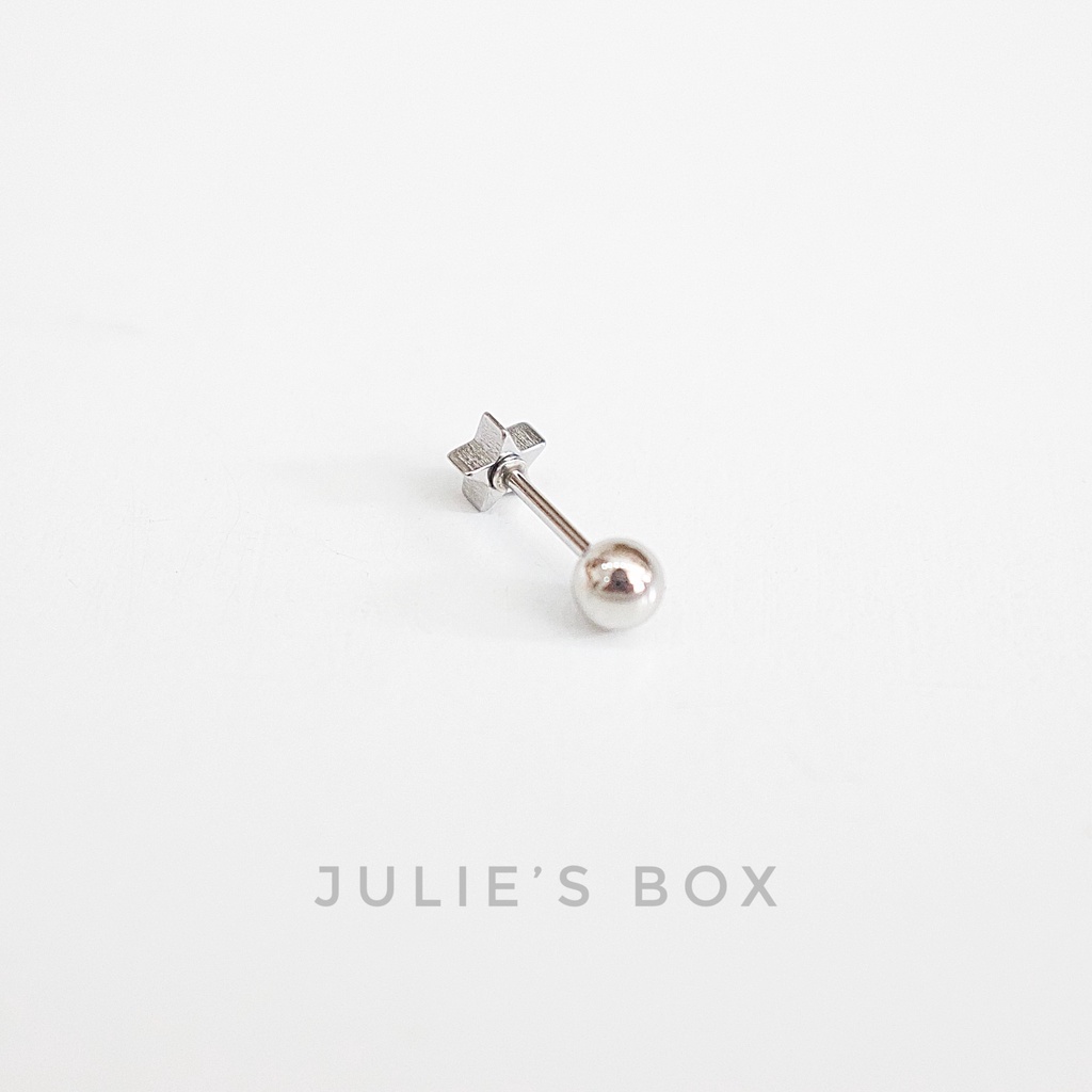 Khuyên Tai Titan Unisex Sát Tai Ngôi Sao Màu Bạc Bi Tròn Không Gỉ Sét Không Ngứa Không Đen julies box 66