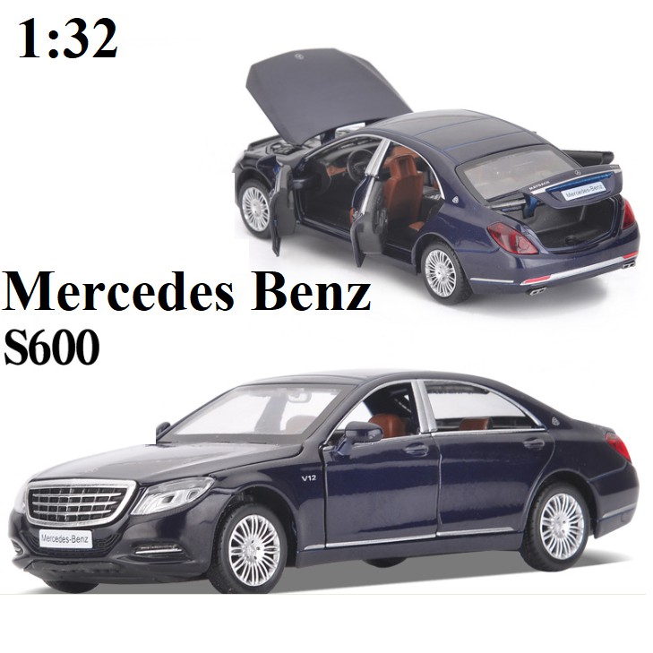 Xe mô hình ô tô Mercedes S600 Maybach tỷ lệ 1:32 bằng sắt có âm thanh và đèn mở các cửa