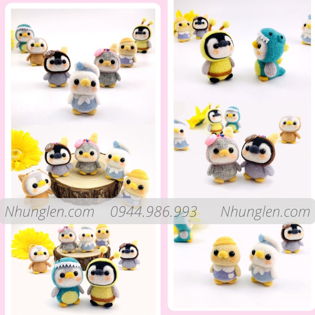 Bộ len chọc Biệt Đội Cánh Cụt cute cho người bắt đầu, có hướng dẫn, quà tặng ý nghĩa - Needle felting Penguin