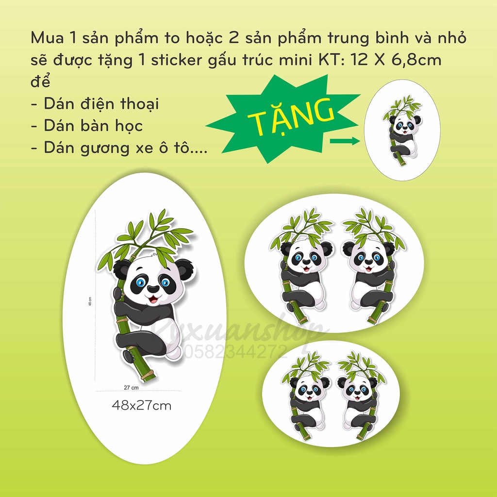 Decal Gấu Trúc dán xe ô tô, sticker dán cửa kính, xe tải