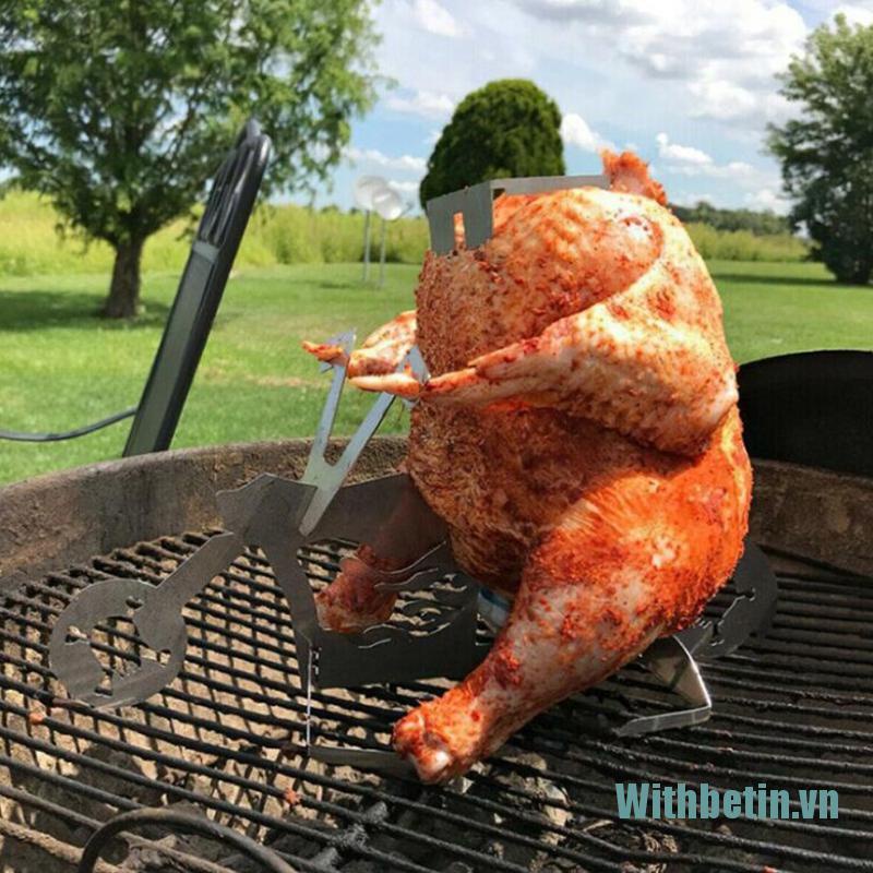 【Withbetin】Portable Chicken Stand Beer Motorcycle Bbq Stainless Steel Rack With Glasses
