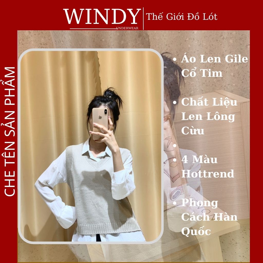 Áo Len Gile Nữ Cổ Tim Xẻ Tà Lệch Vạt Chất Lông Cừu Ấm Thời Trang Thu Đông Windy Secret