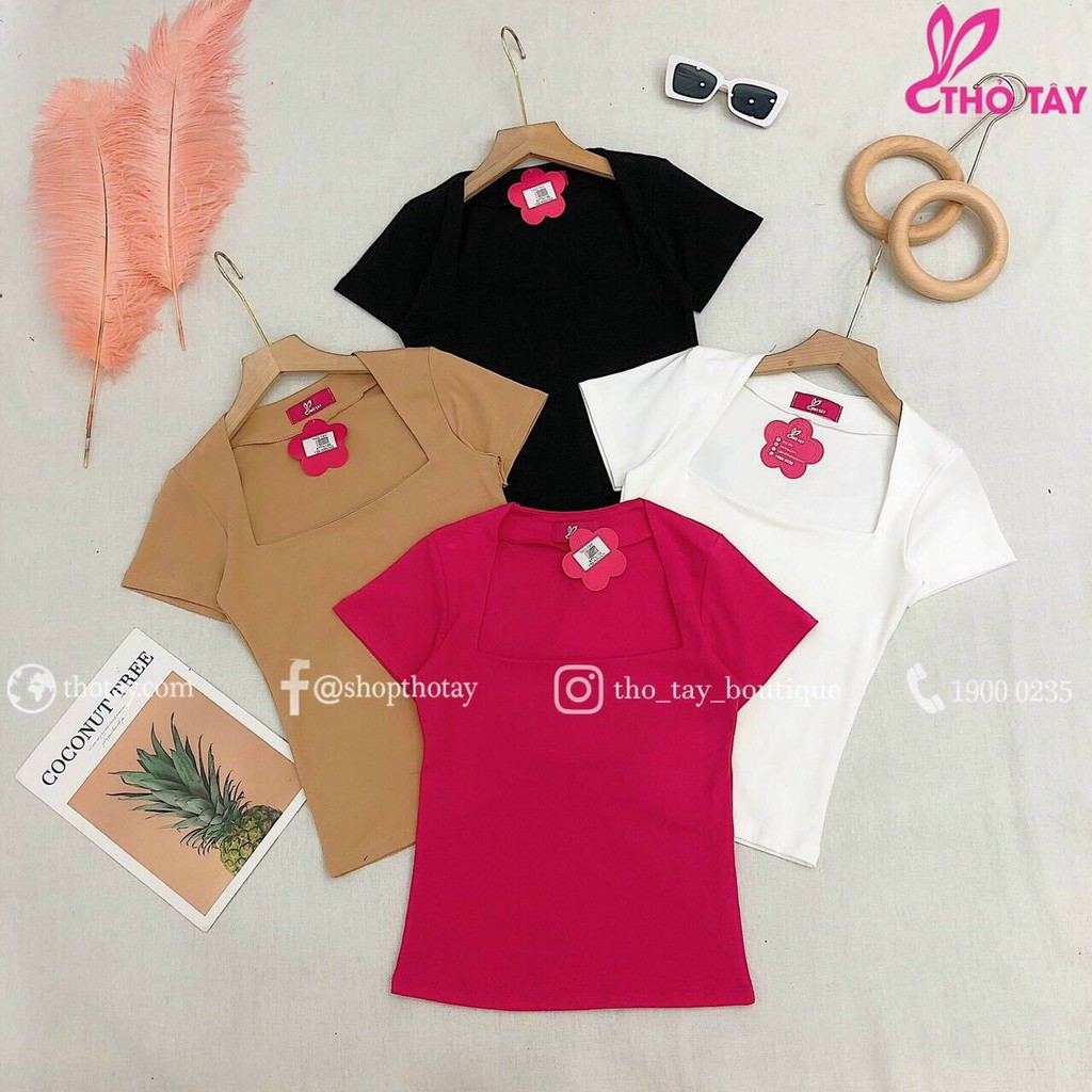 Áo thun borip cổ vuông tay ngắn ôm body crotop LL | BigBuy360 - bigbuy360.vn