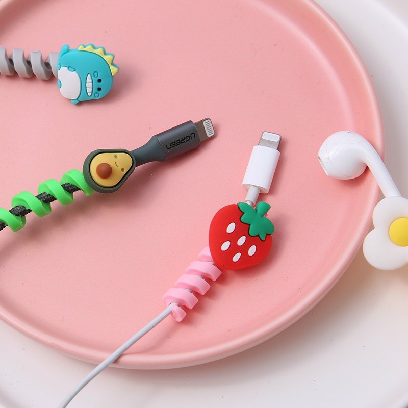 Bọc cáp sạc dây xoắn cao su hình cute - Nút bảo vệ đầu cắm, tai nghe bền đẹp tiện lợi (tuyển sỉ).