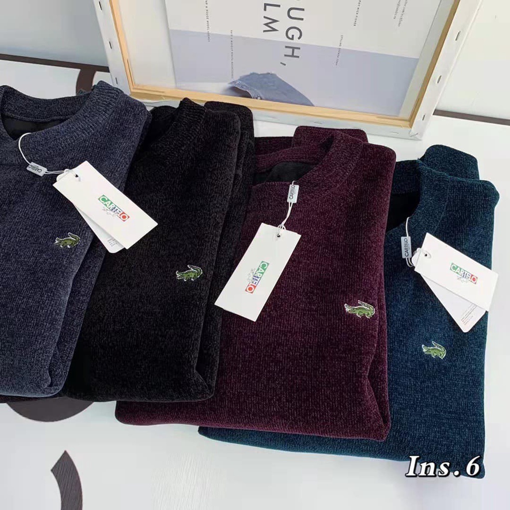 Áo len nam cổ tròn cao hàn quốc chất len nhung lót lông mềm đẹp giữ nhiệt thêu cá sấu hàng hãng cao cấp