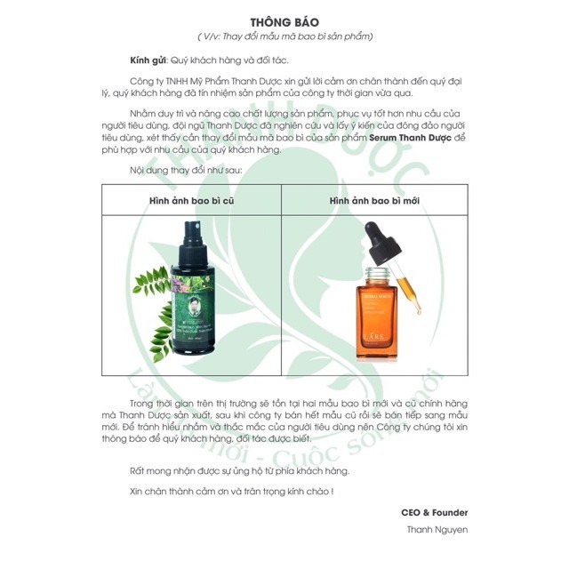 THANH DƯỢC MỸ PHẨM [CHÍNH HÃNG] - SERUM LA'RE HERBAL 100% Thiên Nhiên