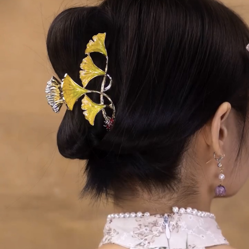 Trâm Cài Tóc Hình Lá Ginkgo Màu Vàng Phong Cách Trung Hoa Cổ Điển Cho Bé Gái