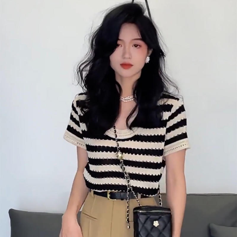 Áo Dệt Kim Ngắn Tay Thời Trang Mùa Hè Hàn Quốc Dành Cho Nữ