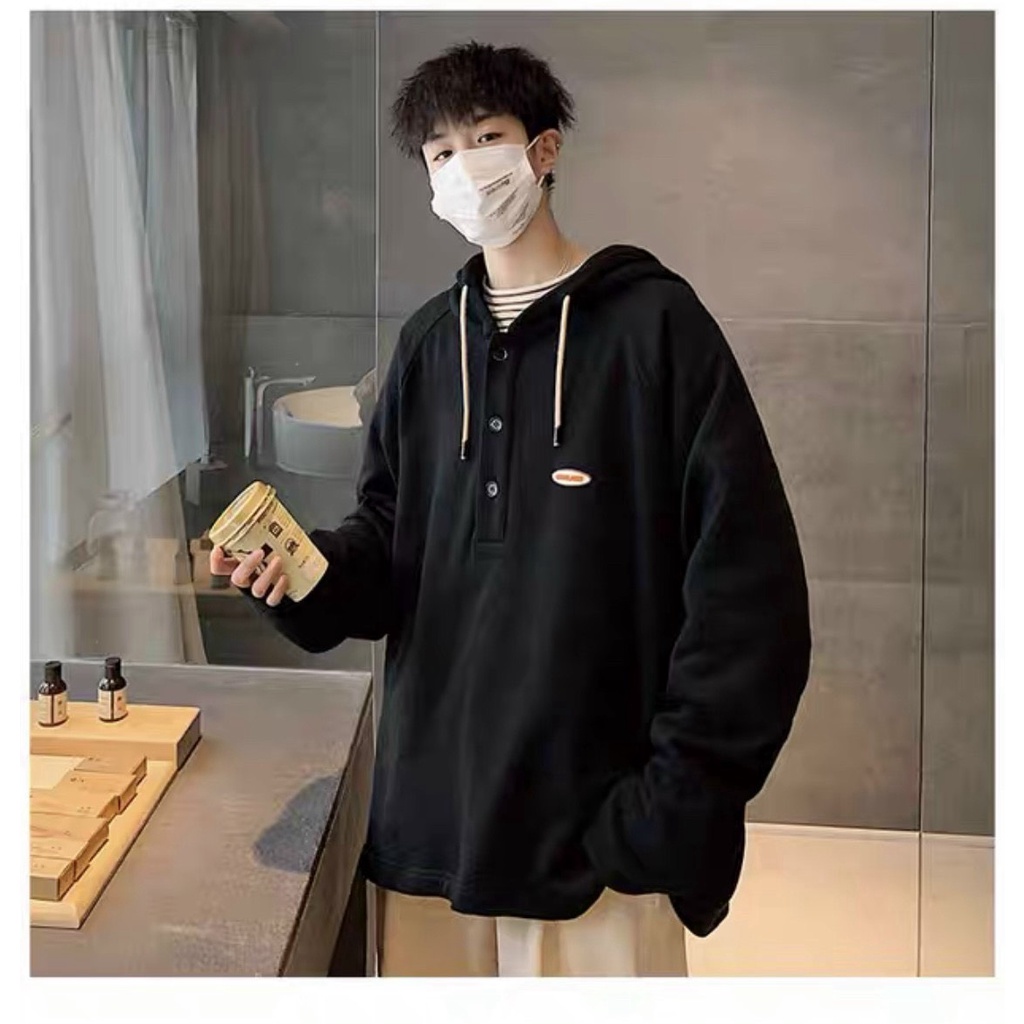ÁO KHOÁC HOODIE CHUI ĐẦU CỔ TRỤ PHỐI NÚT CÁ TÍNH SÀNH ĐIỆU MẪU HOT MỚI NHẤT CỦA NĂM SWM