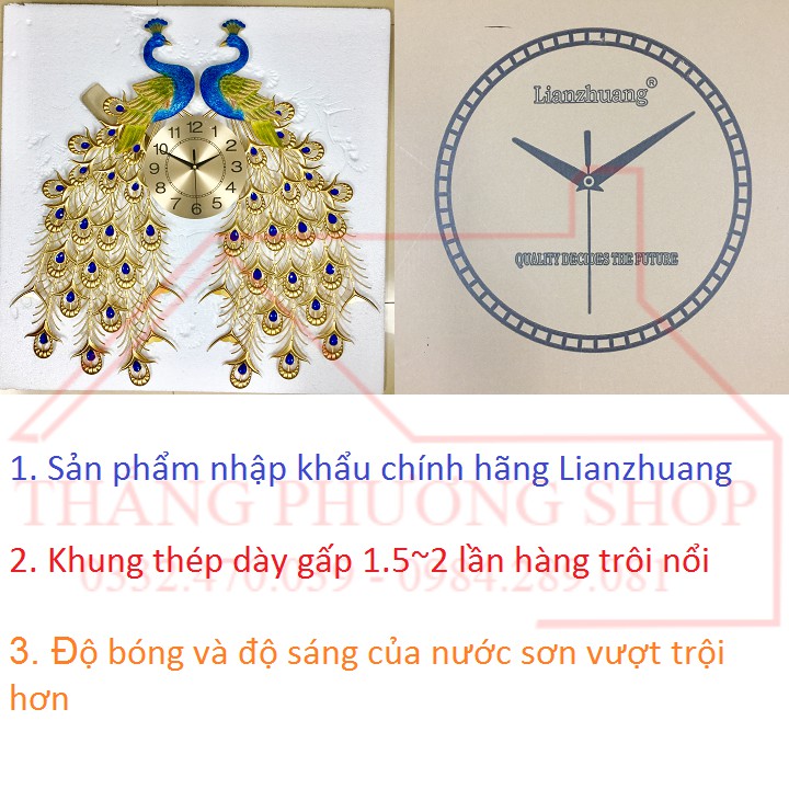 Đồng Hồ Trang Trí Chim Công Uyên Ương TP-035 (Tặng Máy Đồng Hồ Thay Thế)