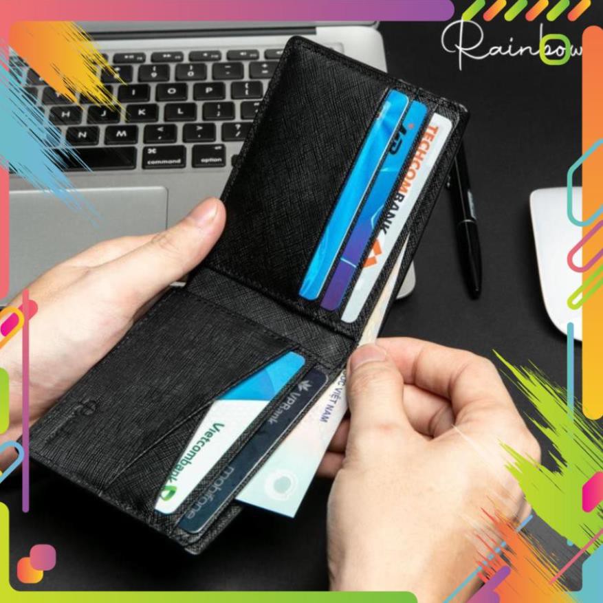 Ví nam nhỏ gọn phong cách Basic chính hãng Rainbow W005 - Vân chìm Saffiano đẳng cấp