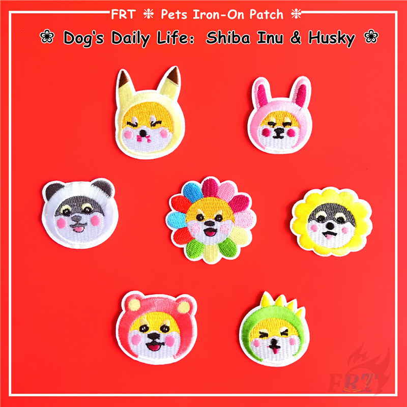 Miếng dán ủi thêu hình chú chó Shiba &amp; Husky dễ thương