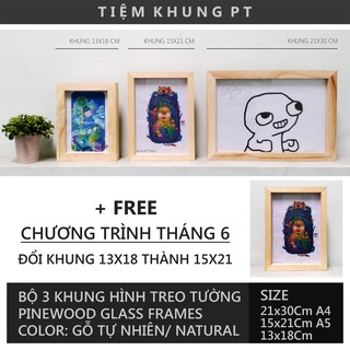 Bộ 3 Khung ảnh treo tường A4 A5 13x18 - Khung hình gỗ thông mặt kính - Picture Frame - Tiệm Khung PT