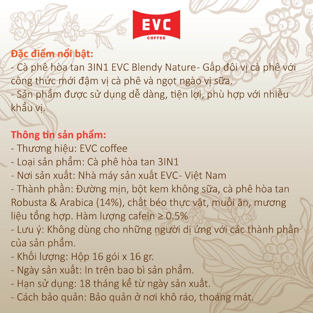 Cà phê hòa tan 3in1 - EVC Blendy Nature - Gấp đôi vị cà phê
