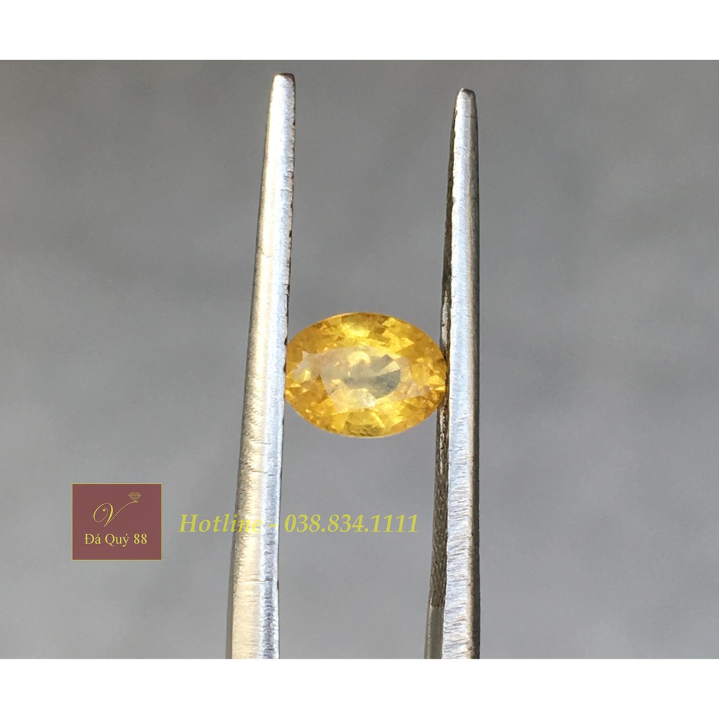 Mặt Đá Saphia Vàng Tự Nhiên 0,8ct, Mài Faxet Mặt Nhẫn Mặt Dây Chuyền Nữ
