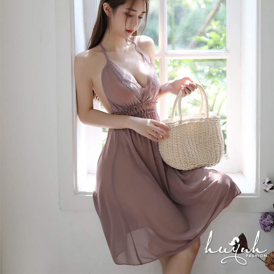Váy ngủ hai dây buộc cổ sexy gợi cảm - N02