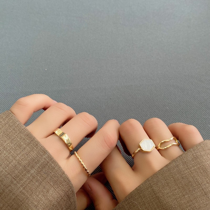 Set 4 nhẫn đeo khớp ngón tay hai lớp thời trang cho nữ