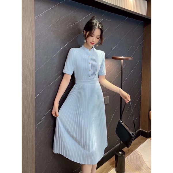 Đầm nữ ngắn tay chân váy xếp ly thương hiệu Dior CD cao cấp mùa hè 2022 chất liệu mềm mại