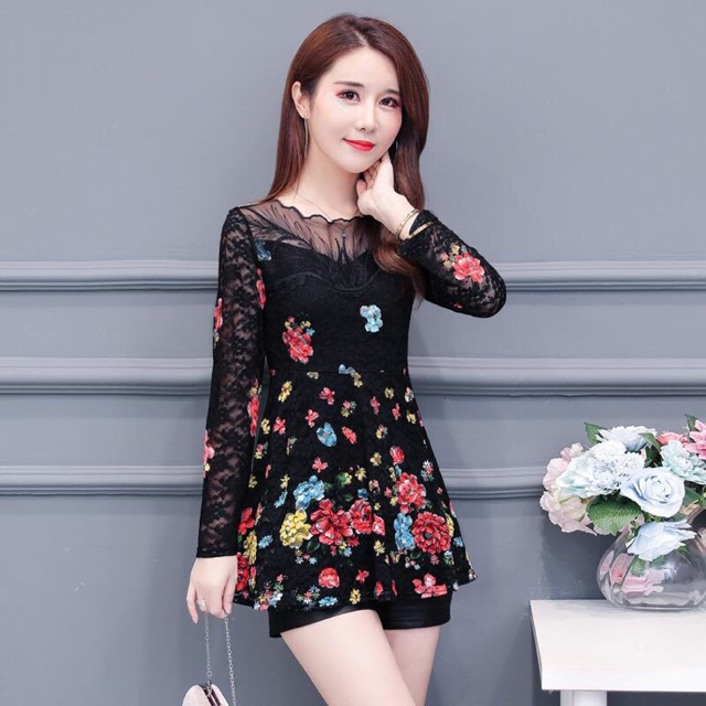Áo thun ren nữ cao cấp kiểu dáng phối hoa sang trọng NP484
