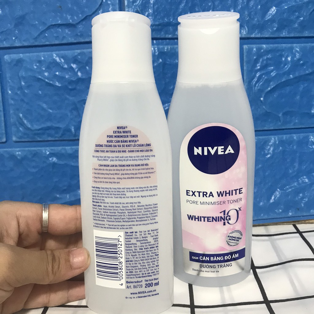 Nước hoa hồng NIVEA Extra White dưỡng trắng da &amp; se khít lỗ chân lông (200ml)