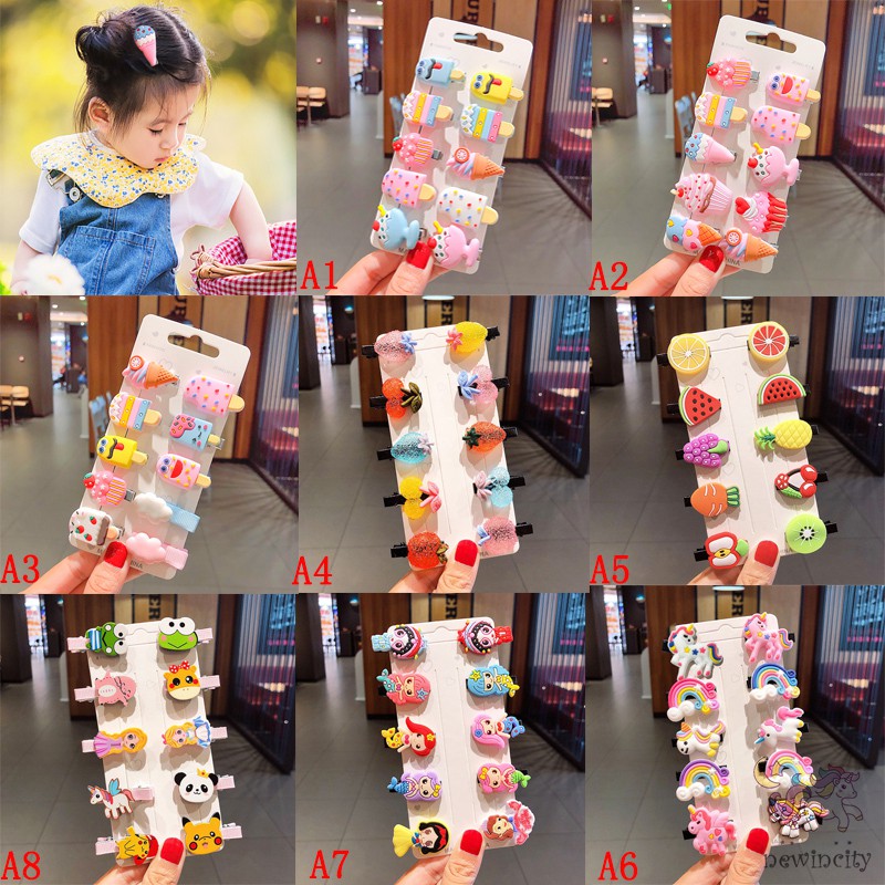 Set Kẹp Tóc Phối Hoạ Tiết Phong Cách Hoạt Hình Dễ Thương Cho Bé Gái