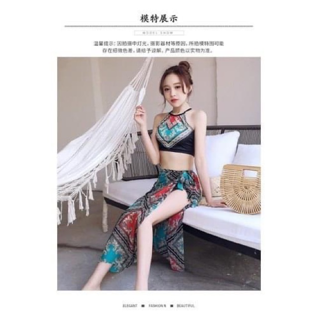 Bộ bikini 3 mảnh hoạ tiết thổ cẩm