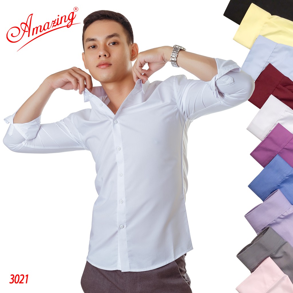 Áo somi nam màu xanh ngọc tay dài, style Hàn Quốc, không túi, vải Bamboo nhẹ mát, hiệu Amazing