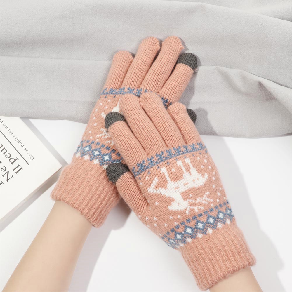 forever  Women Knitted Full Finger Gloves Elk Deer Snowflake Touch Screen Mittens Winter Warm Christmas Gift