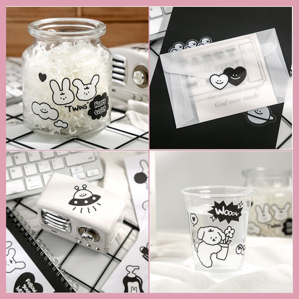 SET STICKER BLACK N WHITE 4 TẤM SIÊU XINH