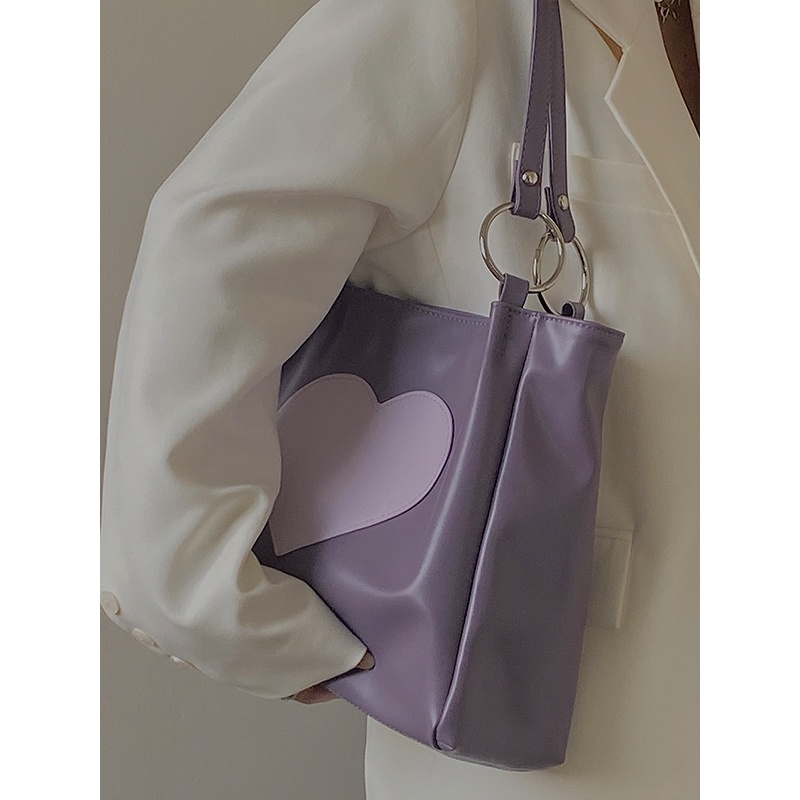 Túi Tote Nữ, Túi Đeo Vai Đẹp Hình Trái Tim Lớn Da Bóng Nhân Tạo, Phong Cách Hàn Quốc, Hot Thu Đông 2022