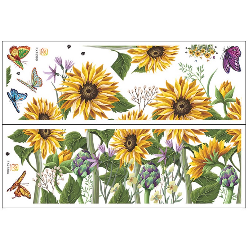 Sticker Dán Tường Họa Tiết Hoa Hướng Dương Và Bướm Dùng Trang Trí Phòng Khách