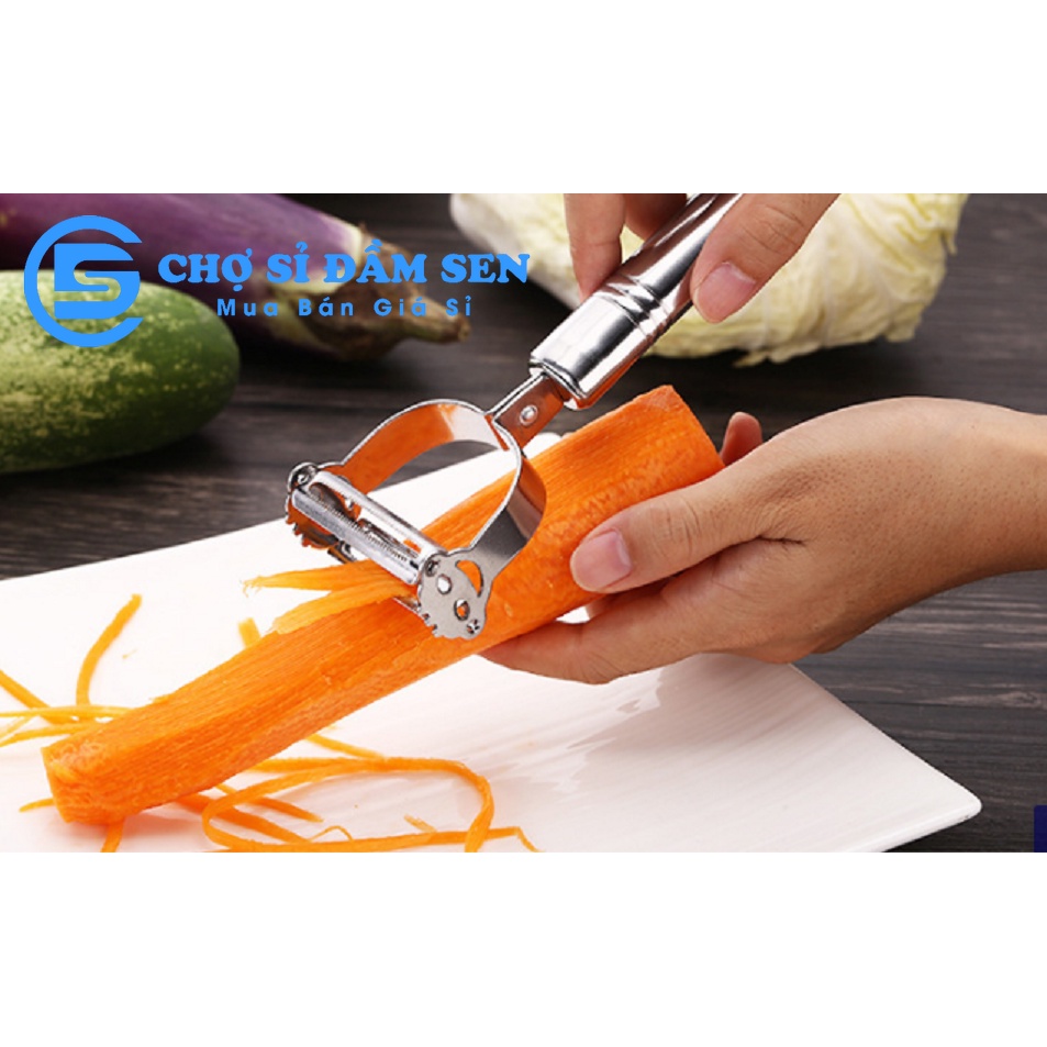 Dao bào rau củ quả inox đầu ngang đa năng 3 trong 1 có thể thái sợi, gọt mắt, bào vỏ siêu bén G30-Daobao-ngang