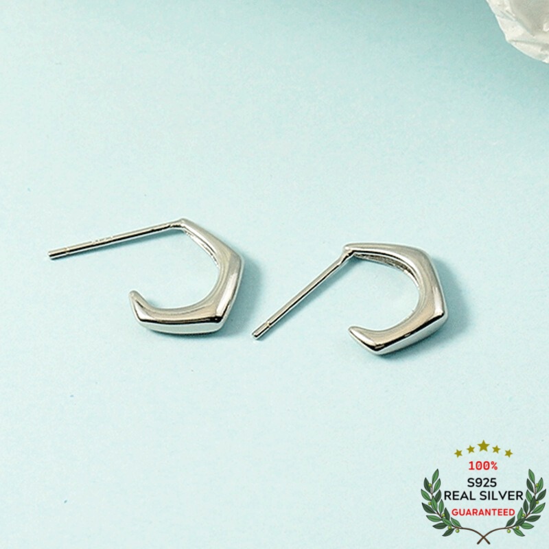 Bông Tai Bạc S925 Chữ C Đơn Giản Thanh Lịch | Khuyên Tai Nữ Trang Sức Bạc 925