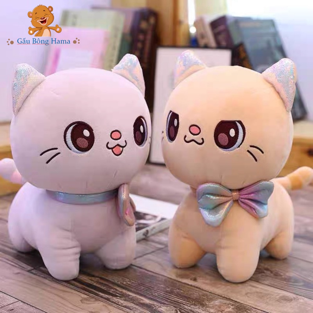 Gấu Bông Gối Ôm Mèo Bông Mắt To Đeo Nơ Cao Cấp Gấu Bông Hama