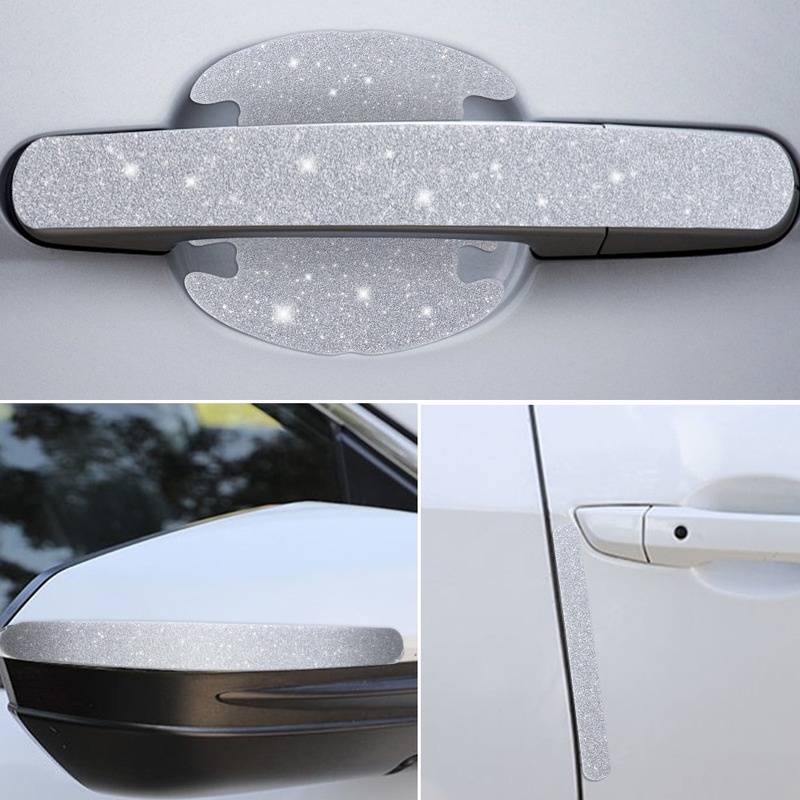 Set 4 Miếng Dán PVC Phản Quang Chống Trầy Chống Trầy Bảo Vệ Tay Nắm Cửa Xe Hơi